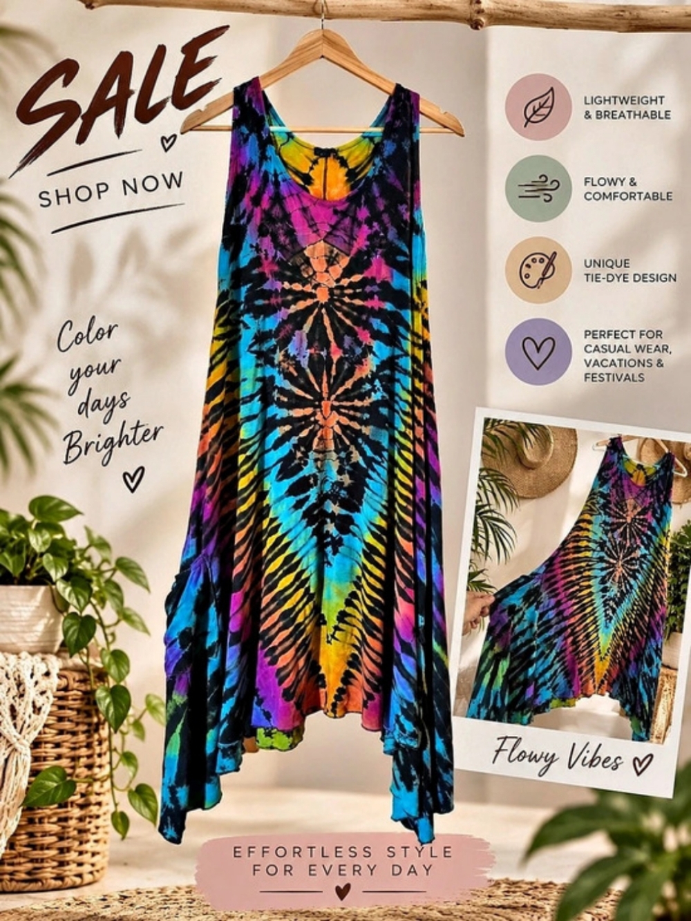 Tie-Dye Maxi Dress in Black & Blue Like New